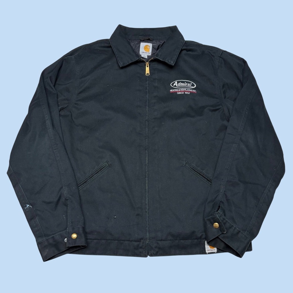 Carhartt Detroit Jacket Black Canvas Quilt Lined Admiral Logo J001 L